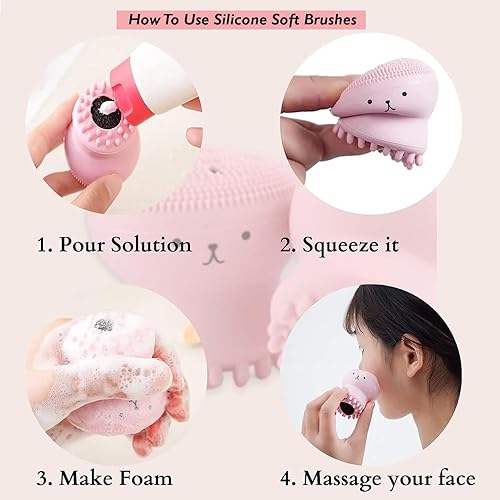 Miniatura 3 de Cepillo de silicona para limpieza facial de pulpo, 2 piezas, cepillos suaves de mano para eliminación de grasa, cepillo de masaje para limpieza