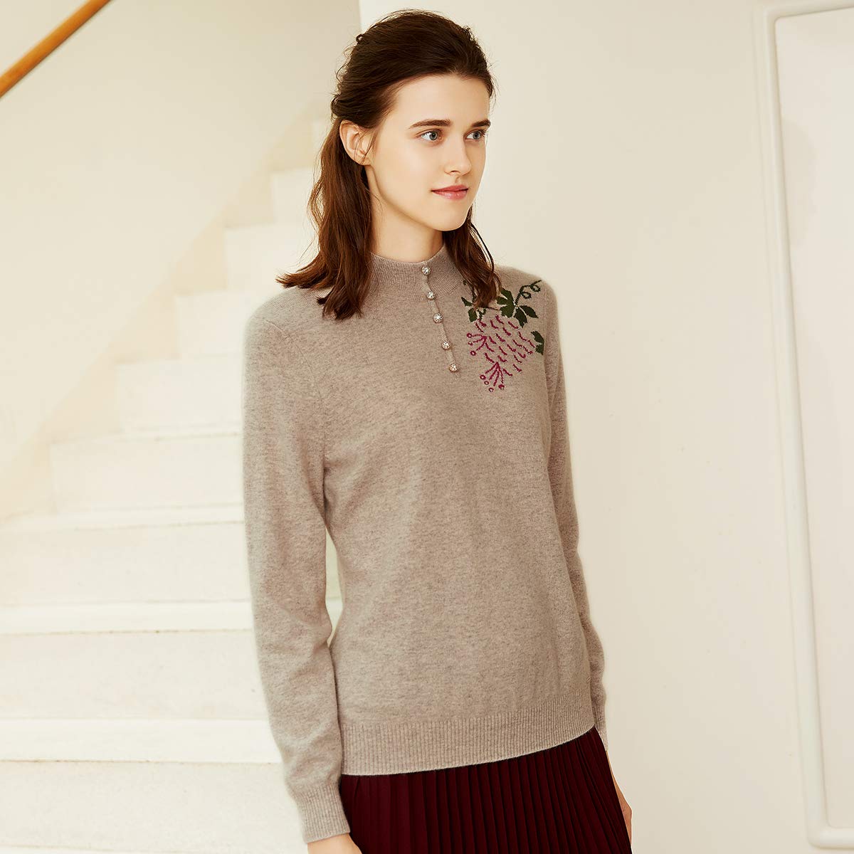 ZHILI Maglia da Donna in Cashmere a Maniche Lunghe