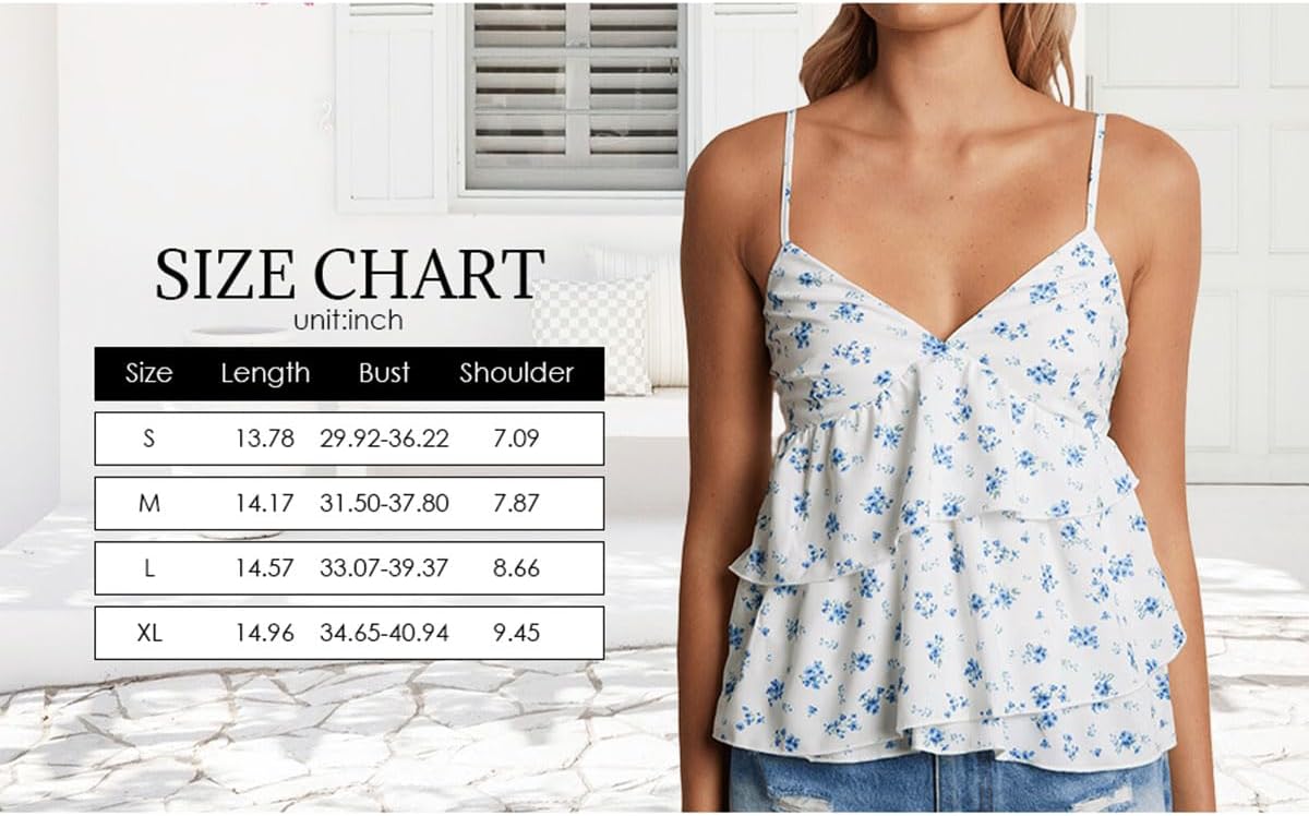 Women Floral Camisoles Tops Sexy V Neck Backless Ruffle Hem Going Out Tops Cute Summer Y2k Teen Girls Camis - Image 7