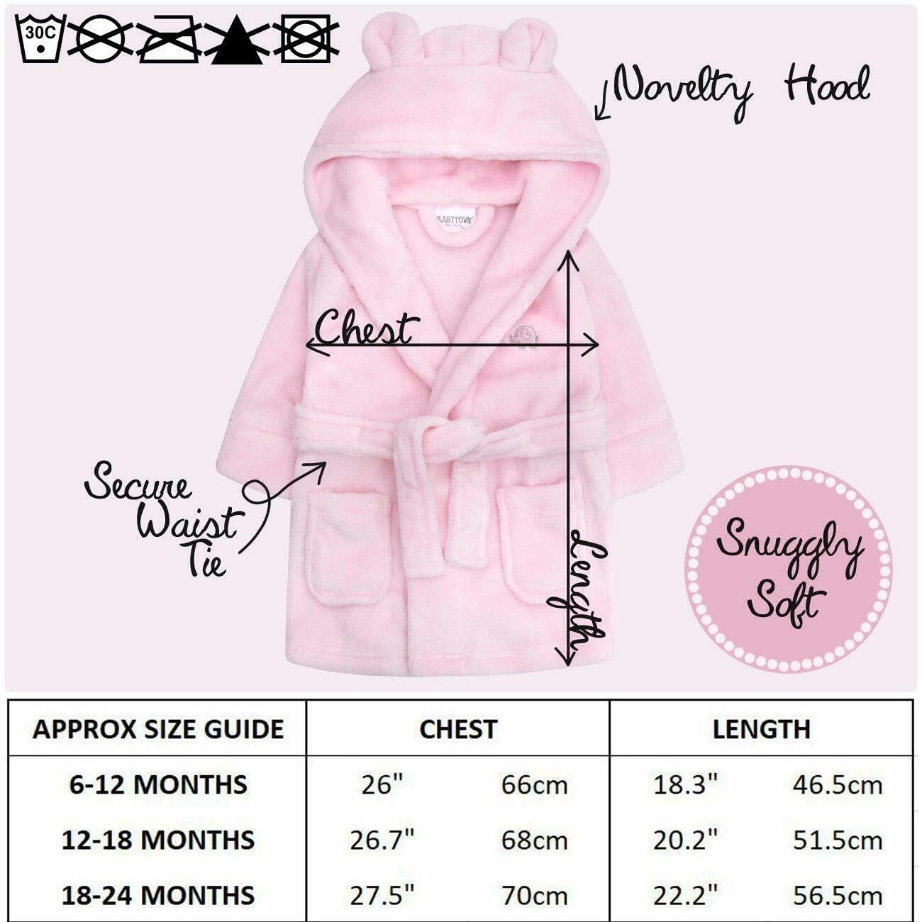 Baby Boys & Girls Unisex Dressing Gown (Ages 6-24 Months) Soft Plush Flannel Fleece Hooded Bath Robe - 4