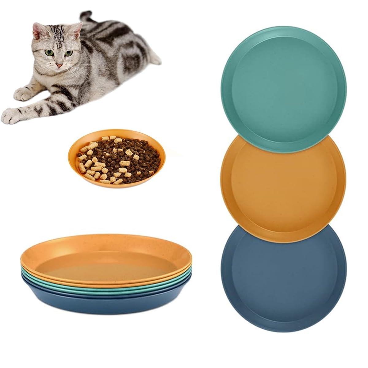 6Pcs Shallow Cat Food Dish, Whisker Fatigue Cat Bowl and Small Dog Bowl for Food, Shallow Kitten Bowls Set for Indoor Cats, 5.5 inch Flat Cat Food Plate