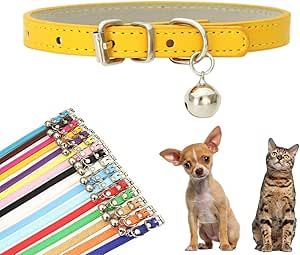 Amazon.com : Yellow XXS Dog Collar with Bell, Faux Leather Kitten