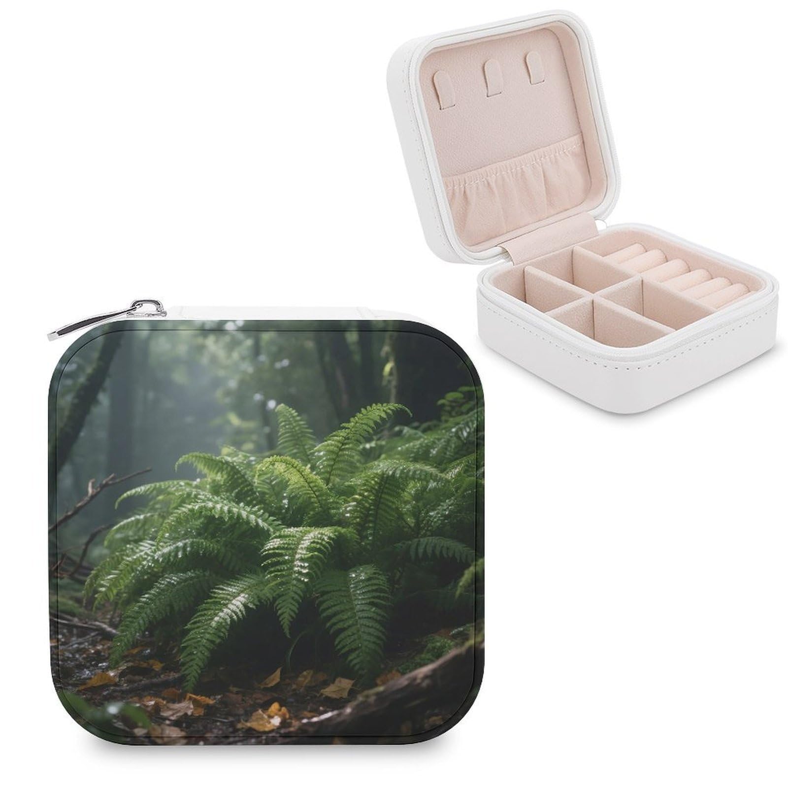 VstaDank Densely Growing Green Plants Jewelry Organizer Travel Case for Women With Zipper Mini Jewelry Case PU Leather Jewelrys Box for Rings Necklaces Bracelets Earring Holder Organizer Storage