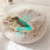 Cat Bed Round Fluffy Hooded Cat Bed Cave, Anti-Anxiety Cave Bed with Hooded Blanket, Cozy Cuddler Luxury Puppy Pet Bed, Anti-Slip Bottom and Machine Washable