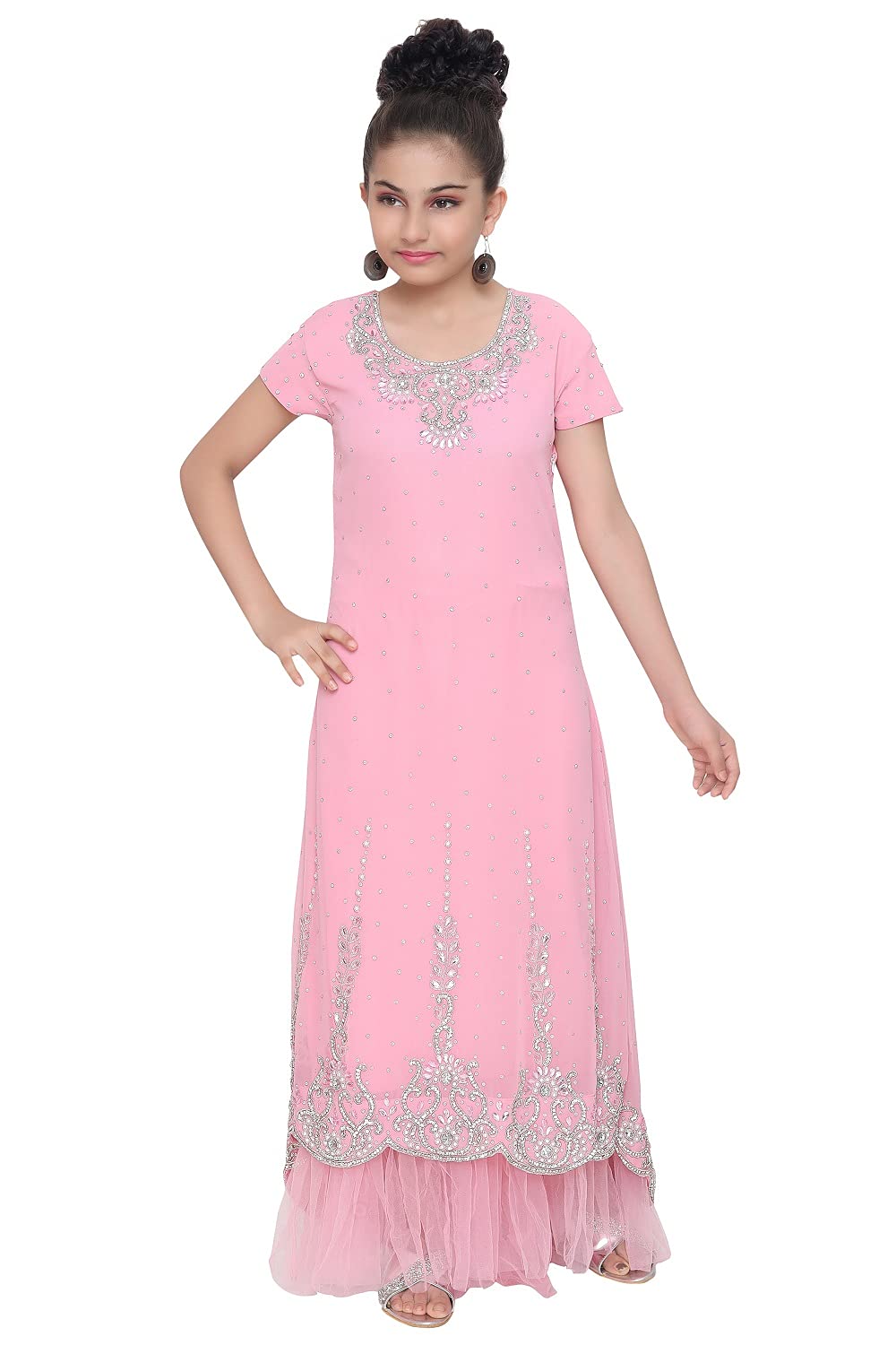 MAXIM CREATIONDesigner Jalabiya Crystal Embroidered Dress for Kids Regular to Plus Size Wedding Dress