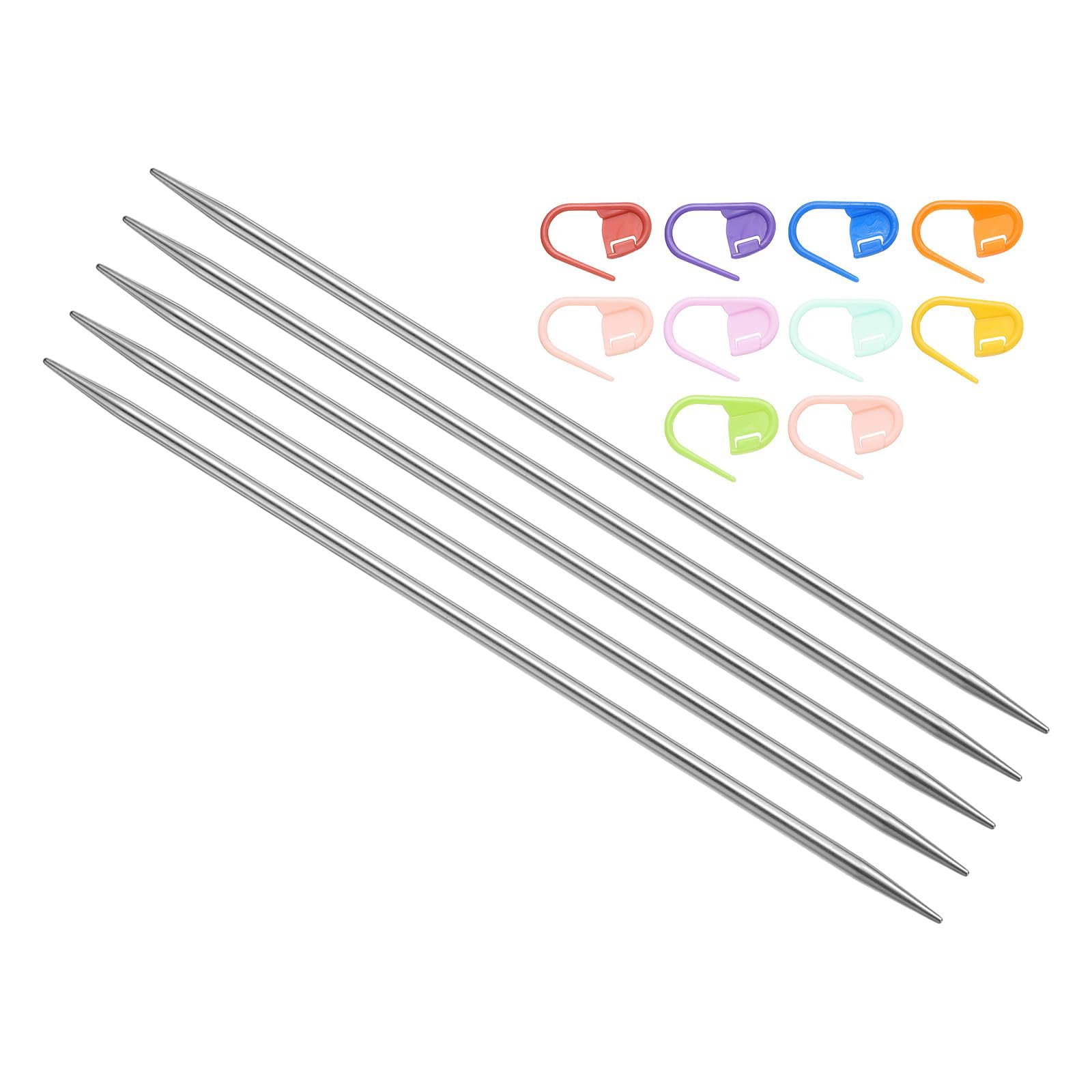 TA-VIGOR 5Pcs 3.25mm Double Pointed Knitting Needles, 15cm Stainless Steel