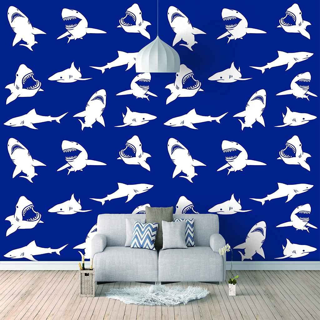 Papier peint 3D requin bleu mural panoramique décoration salon
