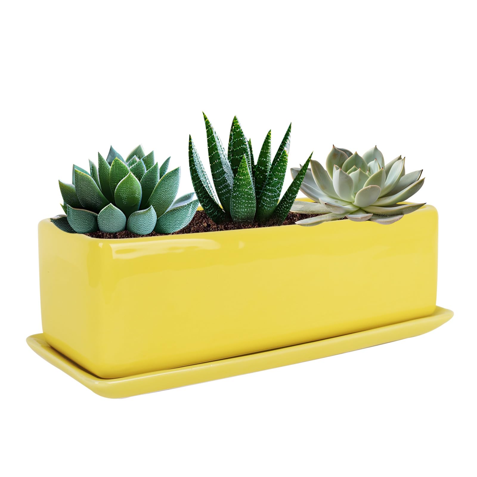 Vencer 14 Inch Rectangular Modern Minimalist Ceramic Succulent Planter