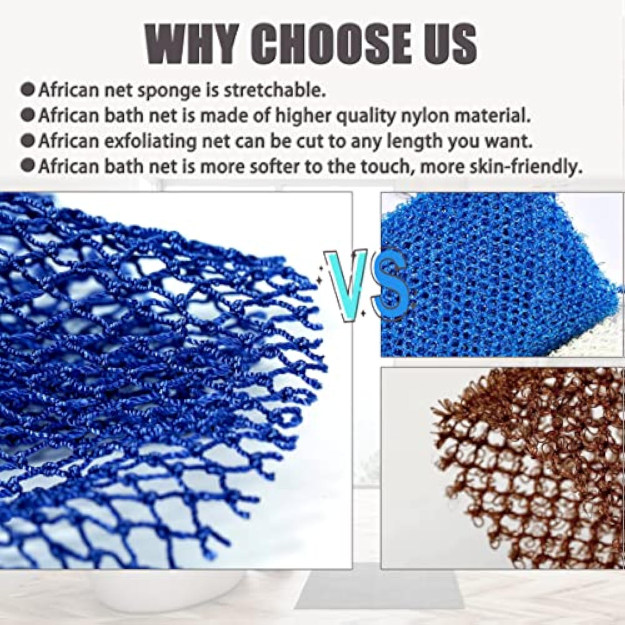 2 Pieces African Bathing Sponge Net, Exfoliating Shower Scrubber