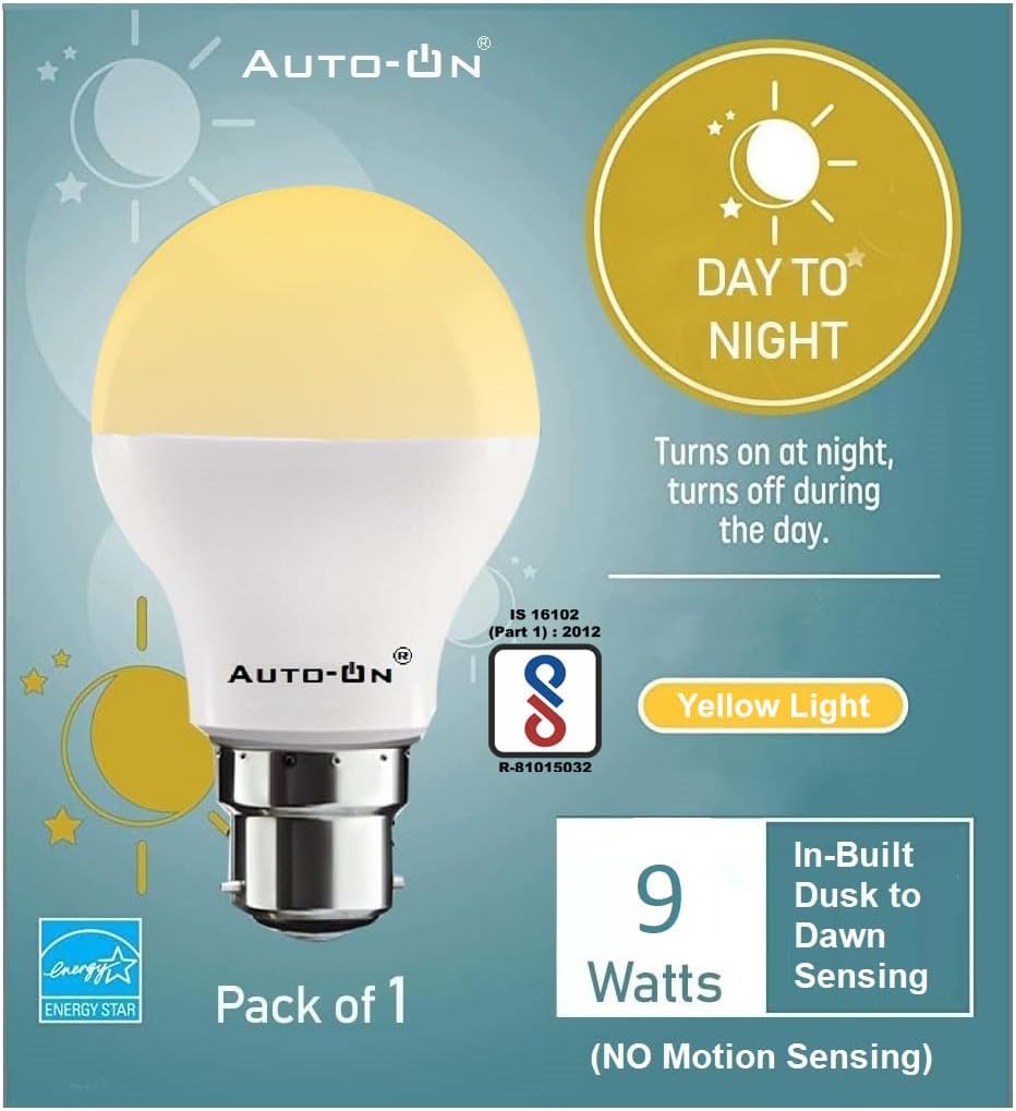 Auto-ON Day/Night Sensor LED Bulb (9W) (Always ON During Night, Auto-OFF duri...