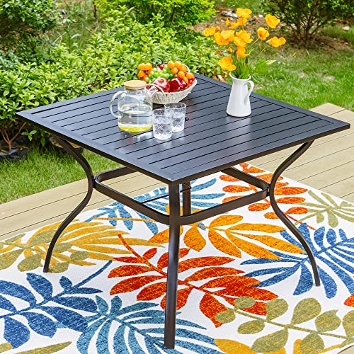 Sophia & William 37" Square Patio Outdoor Dining Table With 1.57" Umbrella Hole, Black Metal Steel Slated Table For 4 People, All-Weather Resistant Table With E-Coating For Garden Backyard Poolside #TOP6