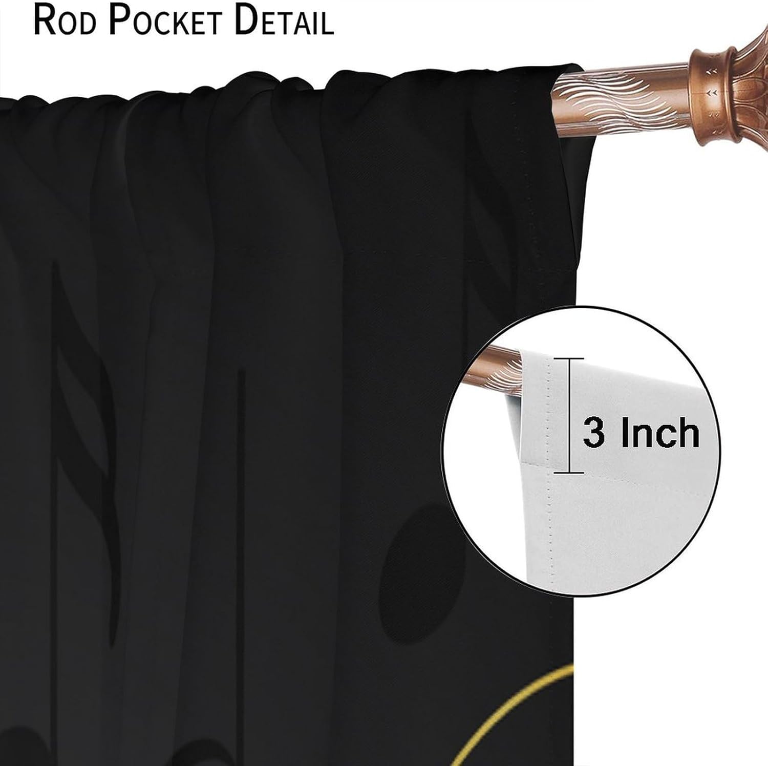 Music Curtains Black and Golden Music Notes Pattern Blackout Print Rod Pocket Window Drapes for Bedroom Living Room 52x84in