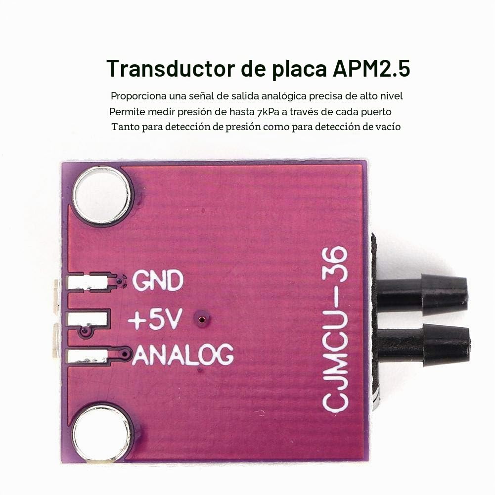 MPXV7002DP Tarjeta de conexión del transductor, sensor de presión diferencial APM2.5 para salida de amplificación de señal de caudal de presión de aire de agua, CC 0.5-4.5V | -0.3-0.3 PSI