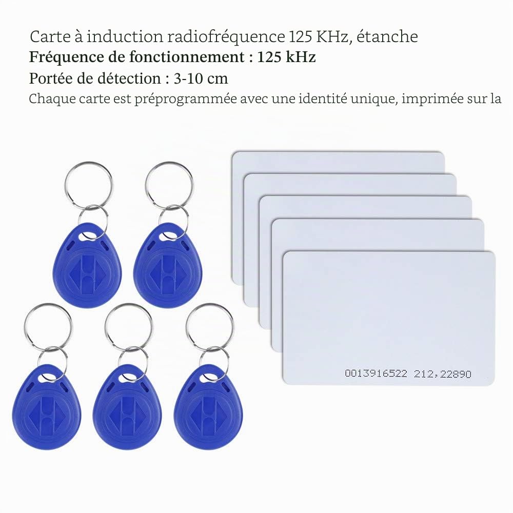 Full Kit Complet pour Système de Contrôle d'Accès de Porte T11 Lecteur de Carte + 180kg Verrou Magnétique + Alimentation + Bouton de Sortie + 10 Cartes ID Key Nominale