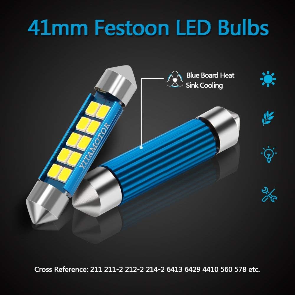 YITAMOTOR 578 211-2 212-2 Led Festoon Bulb 41mm 42mm 1.69" Led Bulb for Car Map Light Dome Light,2835 10SMD 6000k White Super Bright Interior Led Festoon Bulb,Pack of 4