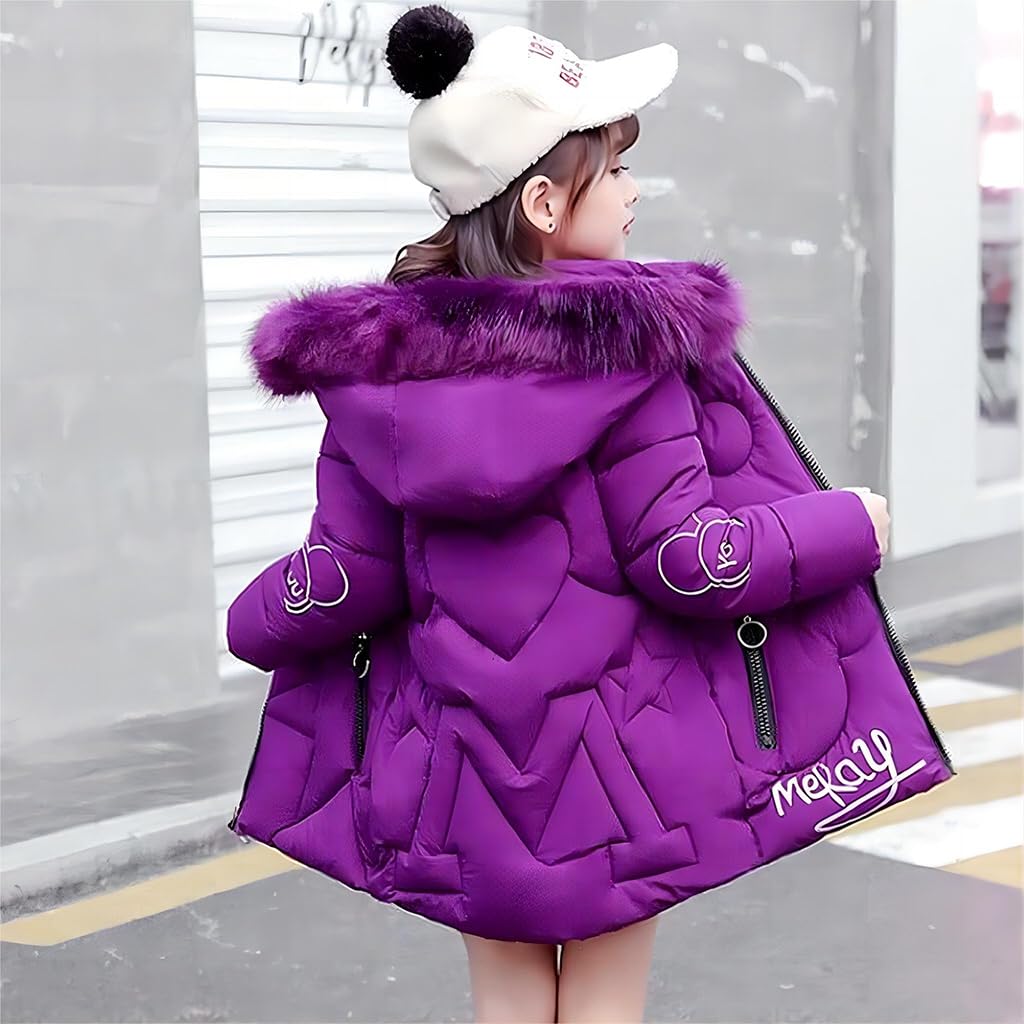 Kinder Winterjacke Mädchen Warm Wintermantel Baumwoll Mantel Steppjacke Schön Bestickt Winter Parka Outdoorjacke mit Abnehmbaren Fellkapuze