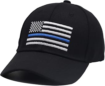 Embroidered USA American Flag Hat, Thin Blue Line Washed Cotton Adjustable Baseball Cap