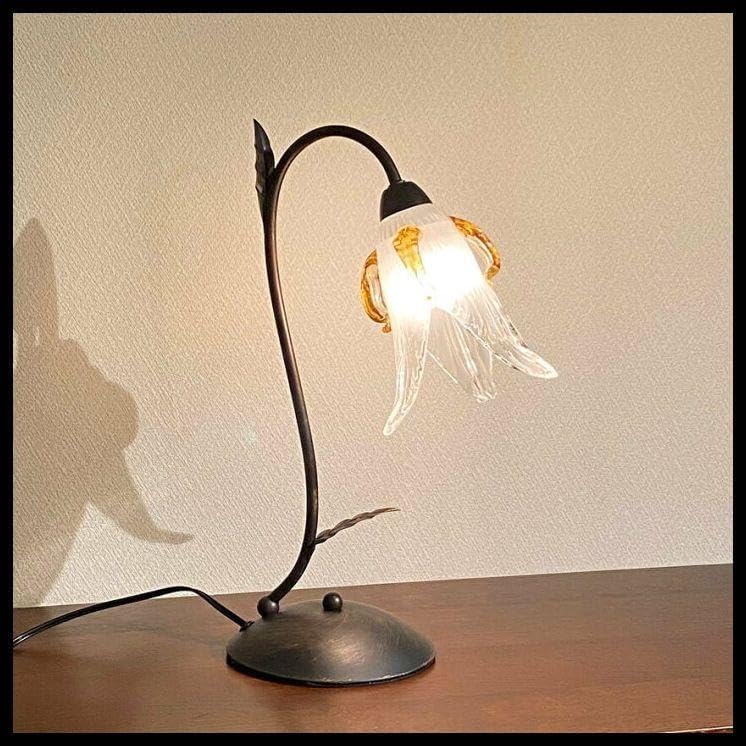 輸入雑貨 アイアン 『ユリ百合の1灯スタンドランプ』 ガラスシェード