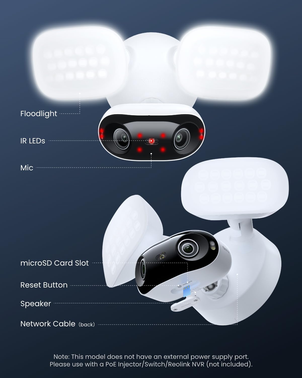 Reolink Elite Pro PoE, 16 MP, podwójny obiektyw 180°, oświetlenie 2800 lumenów, pełne kolory i wizja nocna w podczerwieni, inteligentne wykrywanie, nagrywanie 24/7 z funkcją śledzenia ruchu
