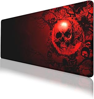 Halloween Gaming Mouse Pad Red BlackGothic Skull Skeleton Horror Extended Mousepad XXL Computer Laptop Keyboard Mouse Mat Big Aesthetic Desk Decor Pad 31.5x11.8 in