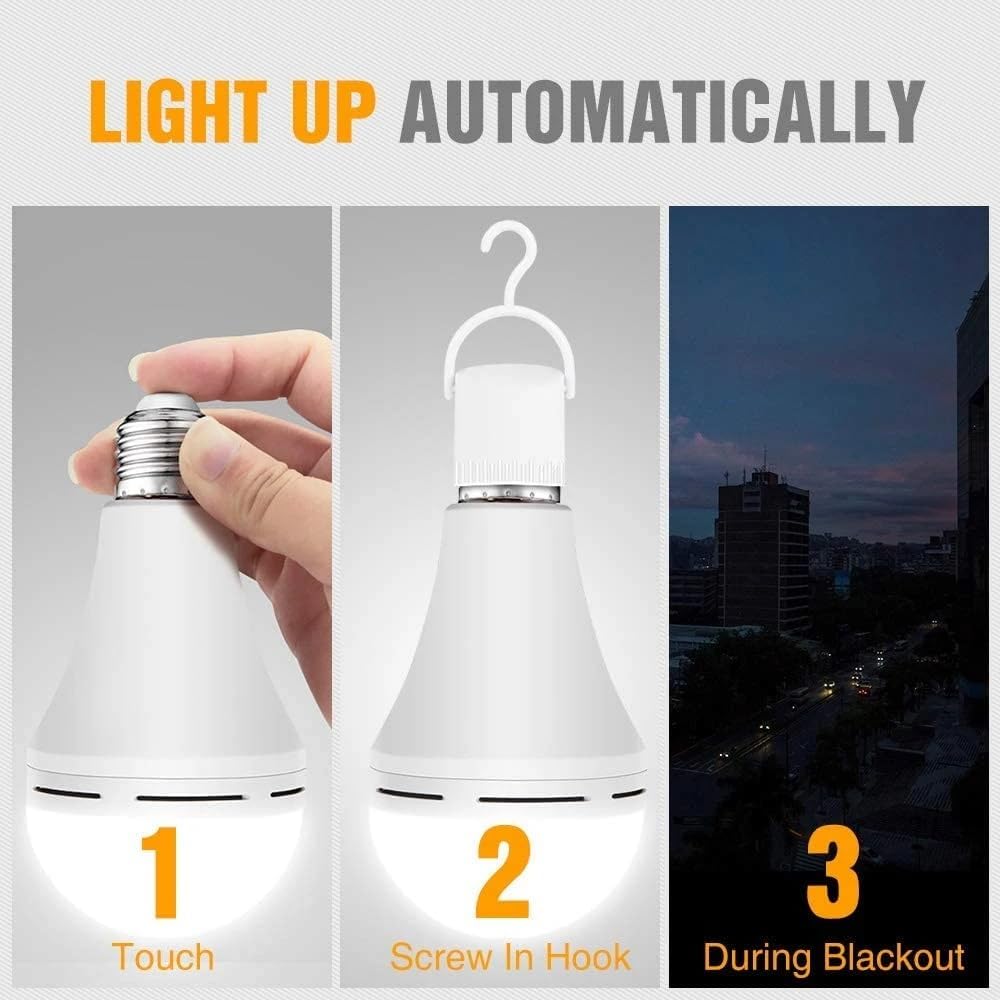 ikaufen (4 Pack Rechargeable Emergency LED Bulb Multi-Function Battery Backup Light Bulb for Power Outage Camping Outdoor Activity 12W 800LM 60W Equivalent Soft White 5000K E26/E27