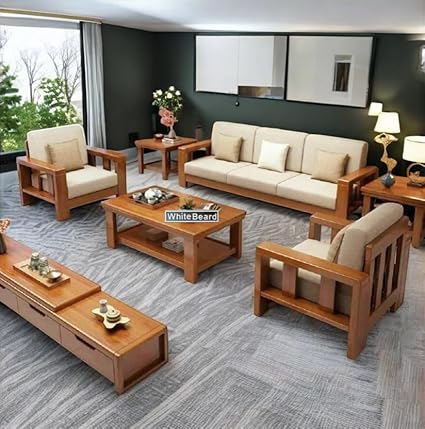 WhiteBeard Solid Sheesham Wood 5 Seater Sofa Set Home, Office, Living Room,Cafe, Hotel, [with Premium Polish]