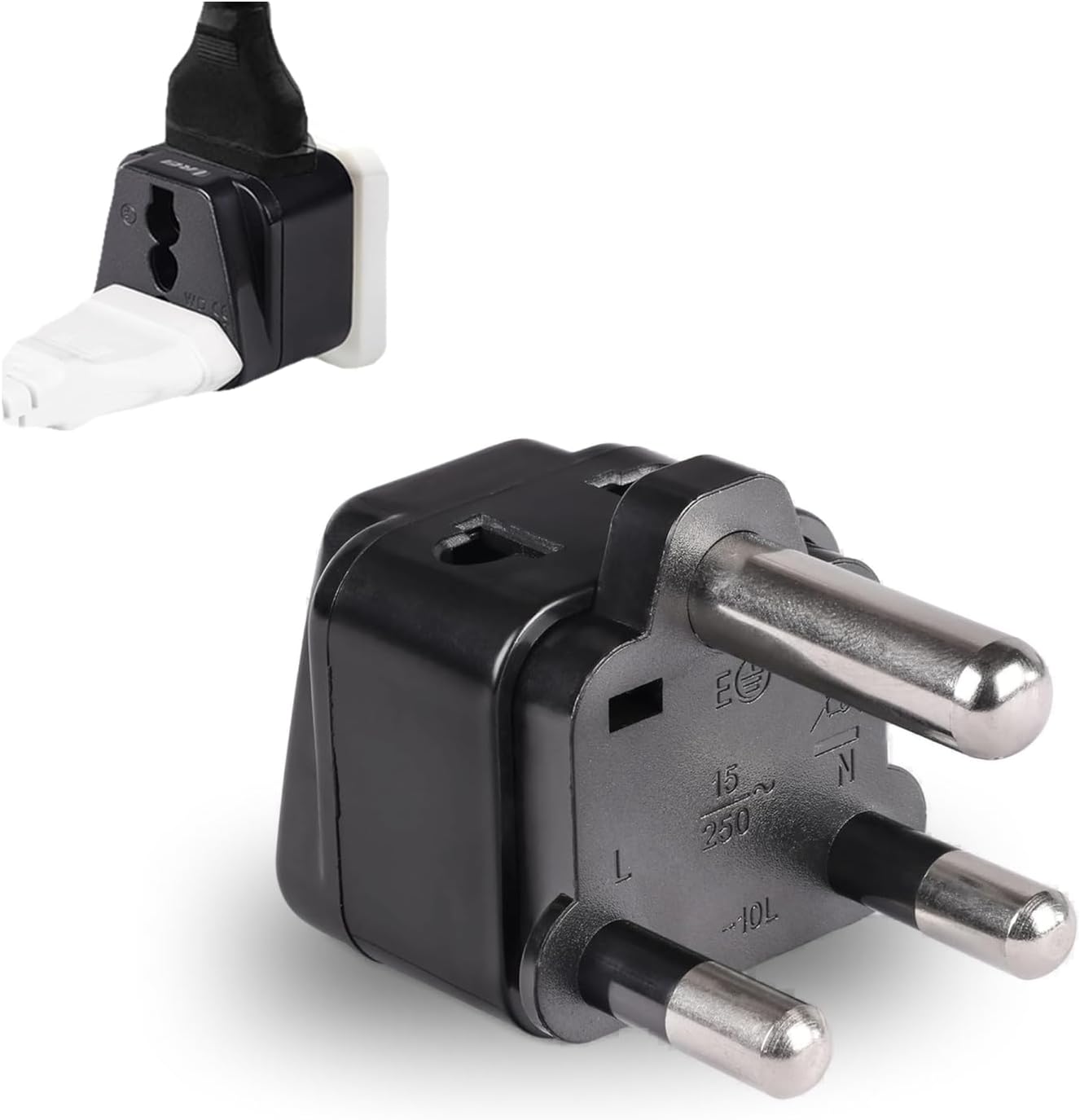 Orei India to South Africa, Botswana, Namibia & More (Type M) Travel USB Adapter Plug - 2 in 1 - Ce Certified - Rohs Compliant - Black Color (Db10L-Blk)