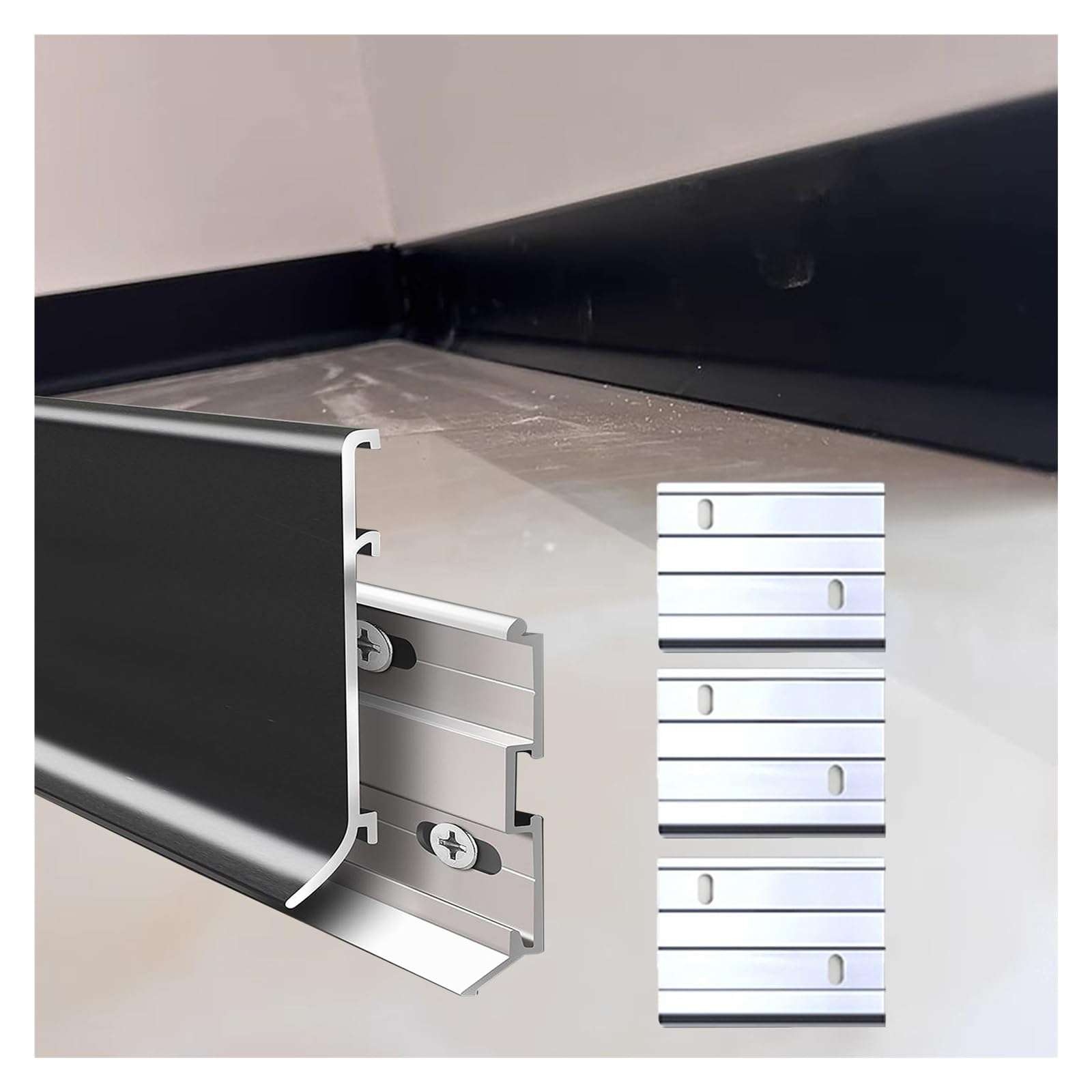 Listwa przypodłogowa z aluminium w kolorze czarnym - Listwa przypodłogowa bezszwowa 125cm do nowoczesnych wnętrz,(40pcs)