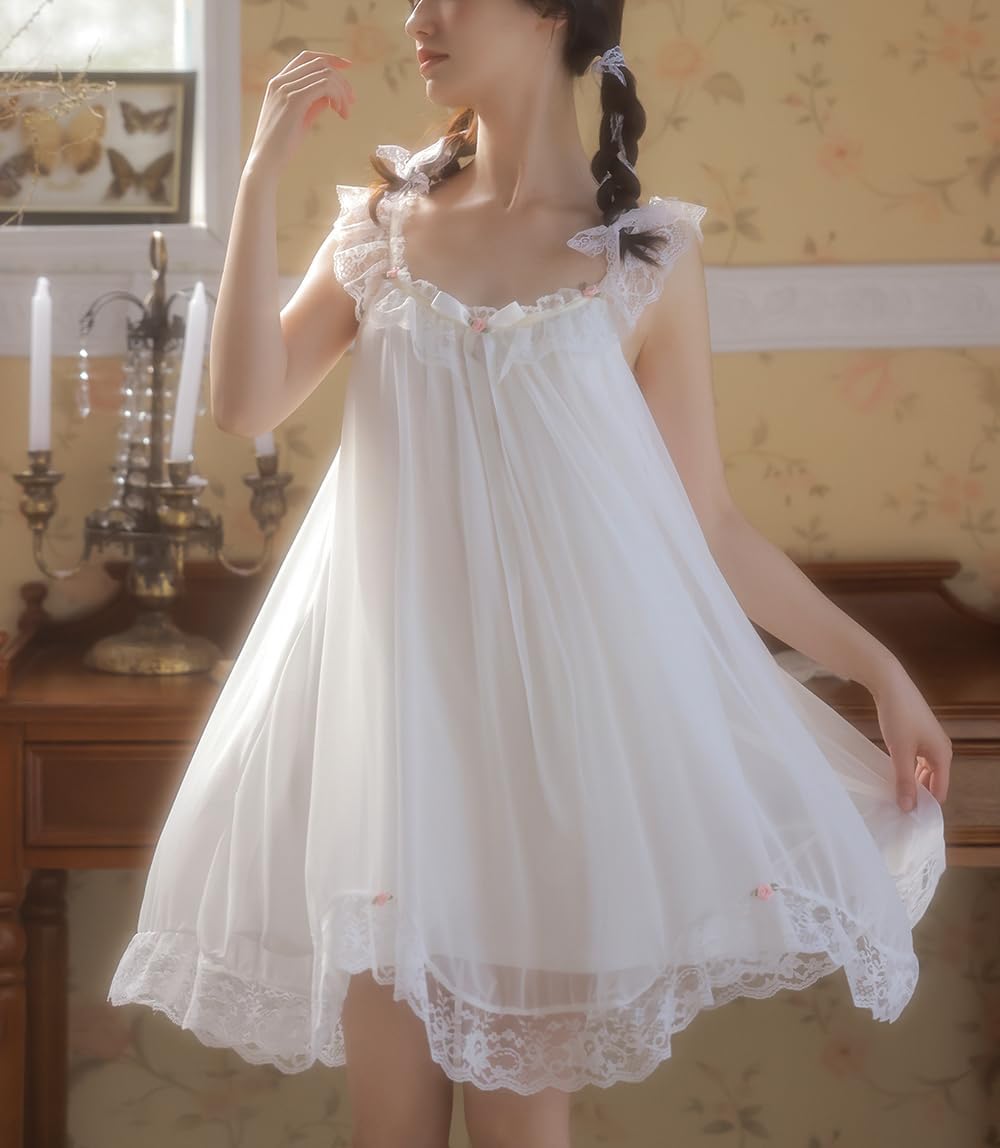 Womens' Lace Nightdress Vintage Chemises Summer Sleepwear Lounger Pajamas Victorian Housedress Bridal Nighties - Image 2