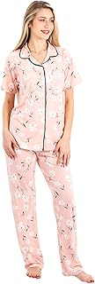 بيجامة كلاسيكية للنساء، طقم ملابس نوم قطنية ناعمة وخفيفة الوزن بأزرار أمامية وطباعة زهور تتكون من بلوزة 1/2 كم وبنطلون طويل من زيكوتكس