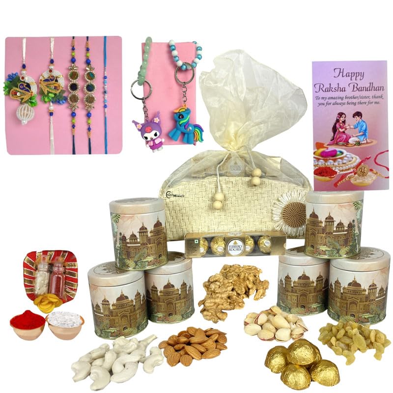 Image of NUTRI MIRACLE Family Rakhi Gift - Festive Jar with Nuts & Chocolate