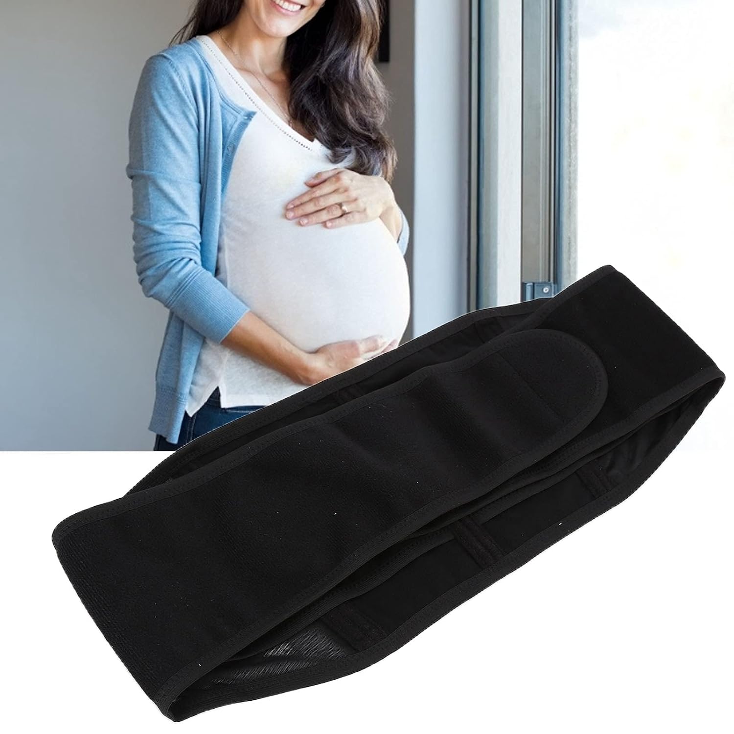 Hztyyier Breathable Maternity Belt, Elastic Pregnancy Support Band for Back Hip Pelvic Pain Relief, 46.5 x 7.1 in (black)