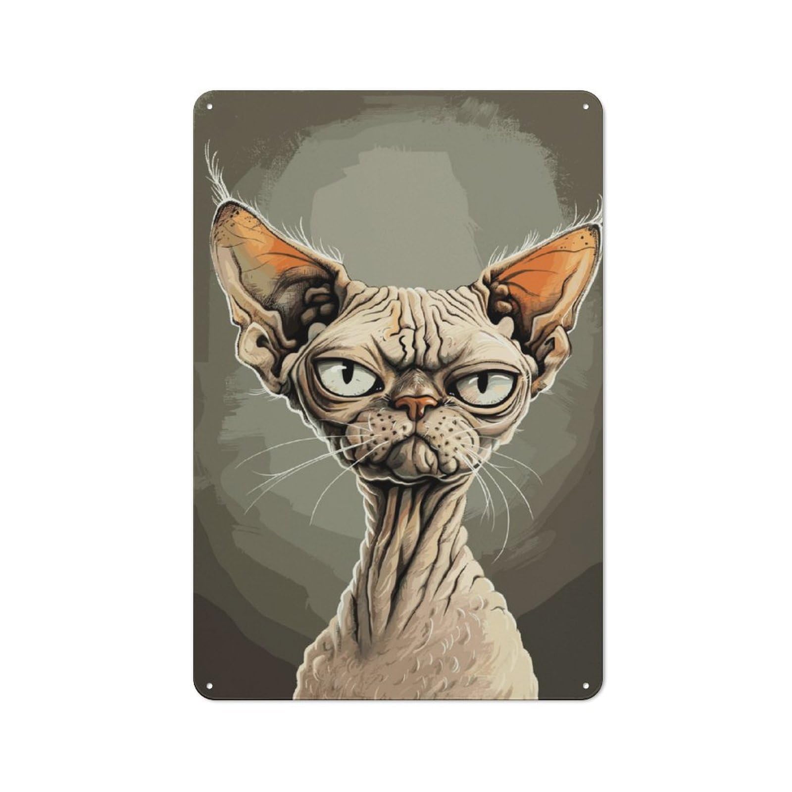 Junmoney Devon Rex Caricature Rustic Metal Plaque 30X20cm For Lounge Or Reading Corner, For Home Office, Studio And Craft Room Walls