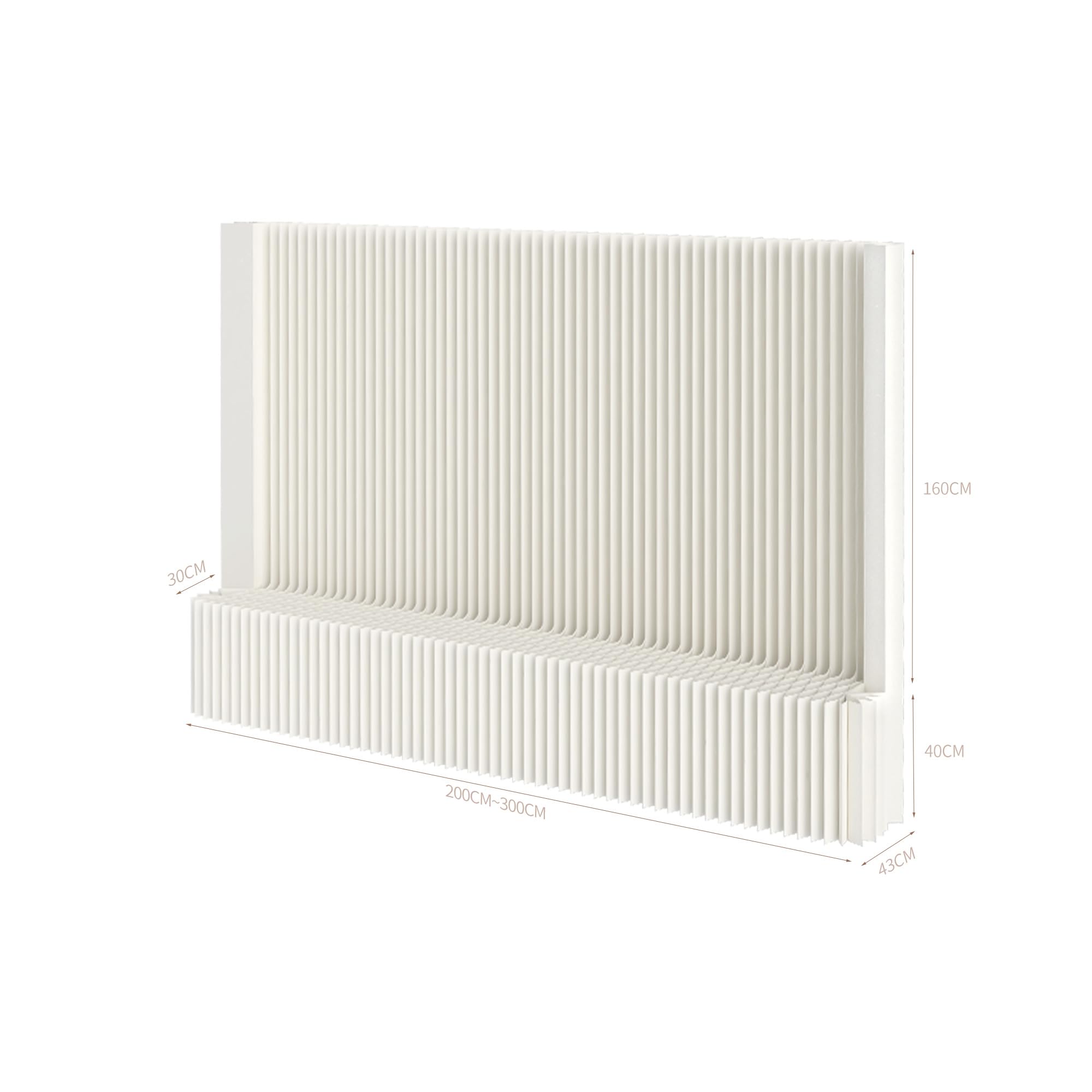 Faltbarer Raumteiler mit Ablageregal Flexibel Sichtschutz Trennwand, Ideal für Büro, Wohnzimmer, Geschäfte Wohnzimmer, Schlafzimmer, Balkon(Weiß) (L300 x B43 x H200 cm)
