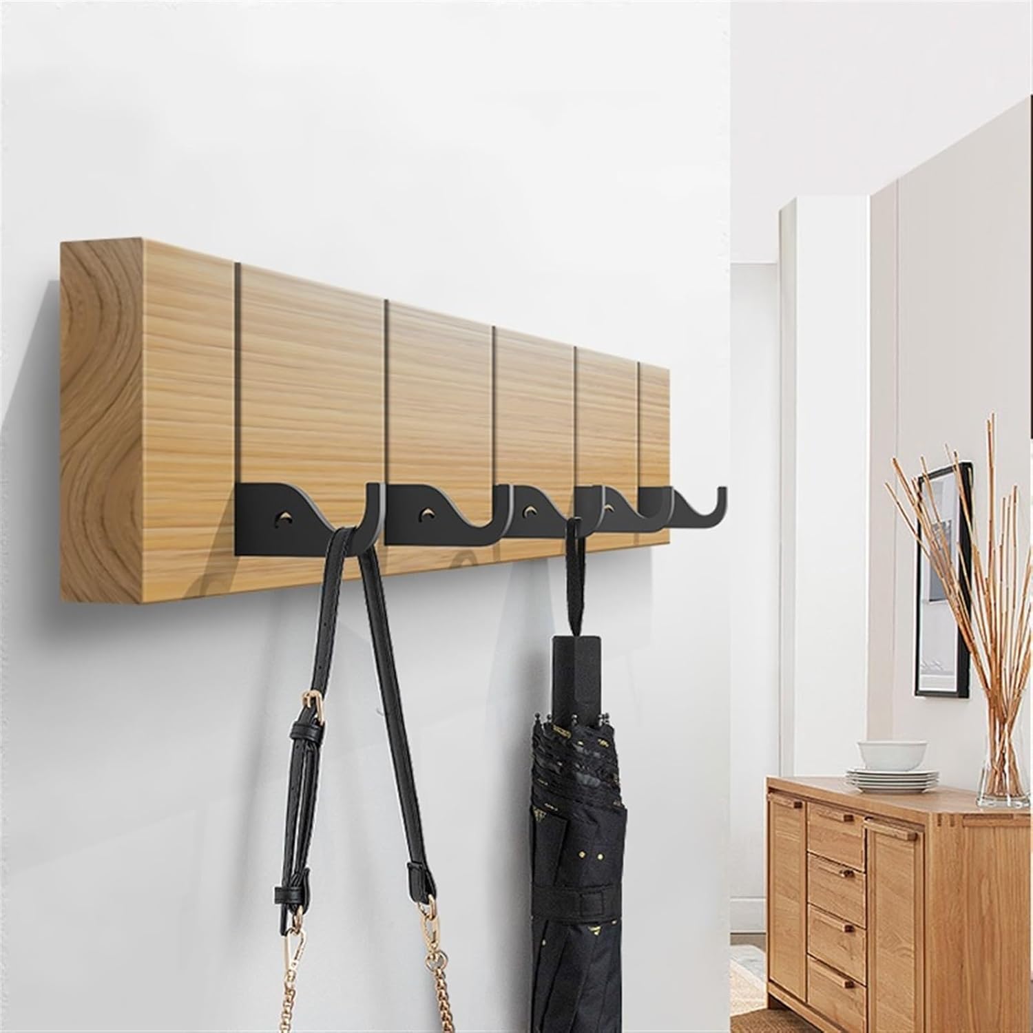 Wall Mounted Coat Rack Hanging Hooks Wall Storage Rack Without Punching Creative Entryway Entrance Wall-Mounted Coat Hooks Wall Folding Hooks Rack for Wall (2)