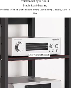 Mobile Rack Audio Tower Height Adjustable Shelves Wooden Media Stand with Wheels Audio-Visual Shelving Stereo Stands Audio Rack Cabinet(Nero,4 Tier)