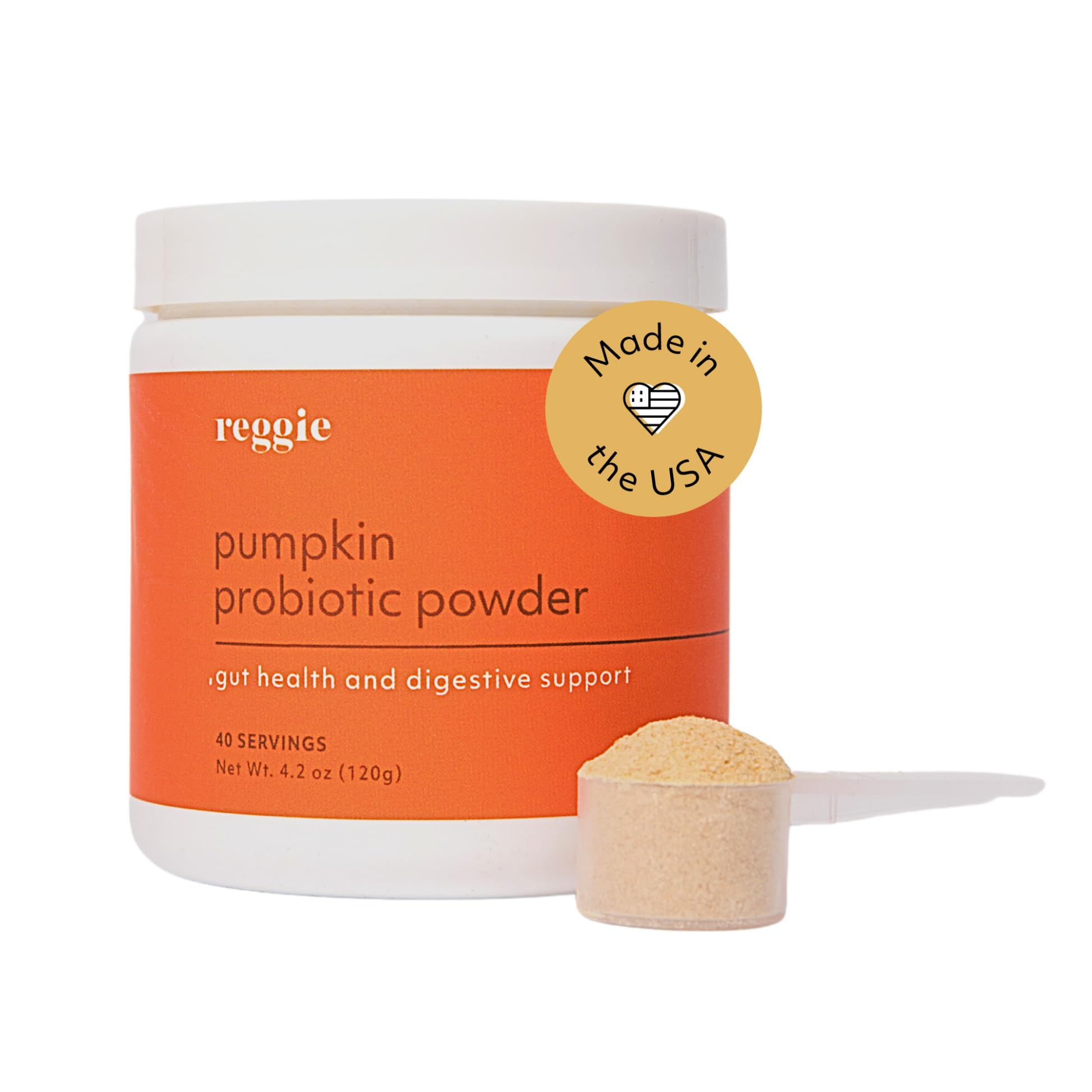 Reggie Pumpkin Probiotic Powder for Dogs | 7-Strain Probiotics + Pumpkin for Gut Health, Digestion & Stool Consistency | Natural Dog Digestive Supplement | Vet-Approved & Made in USA | 40 Scoops