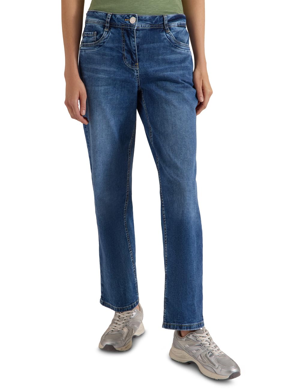 Cecil Wide Leg Jeans with Turn-Up in Leo Look Mid Blue Wash 31
