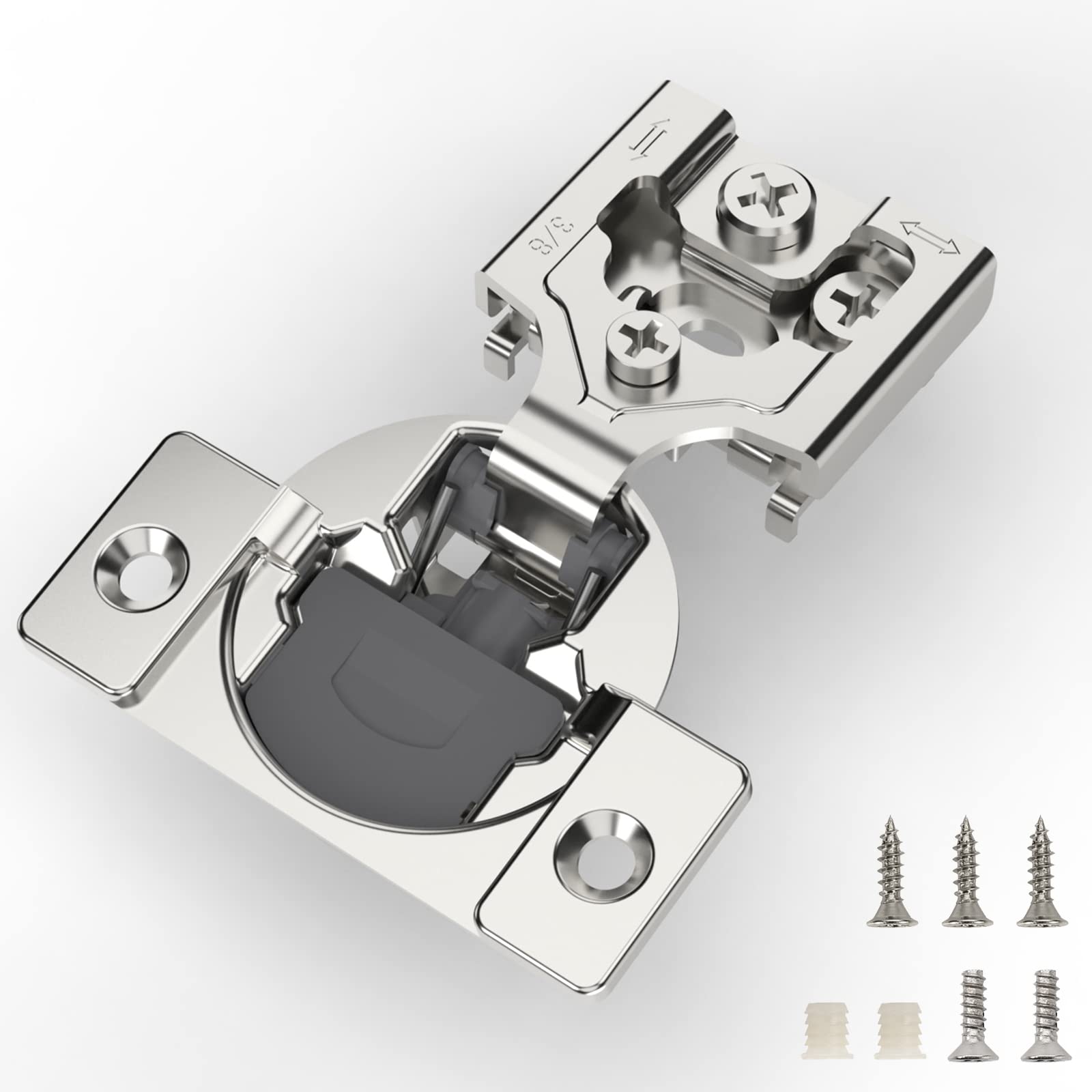 Furniware 30 bisagras de cierre suave de 3/8 pulgadas para bisagras de gabinete de cocina, bisagras ocultas de níquel satinado, bisagras ocultas de cierre suave, bisagras ocultas de acero inoxidable,