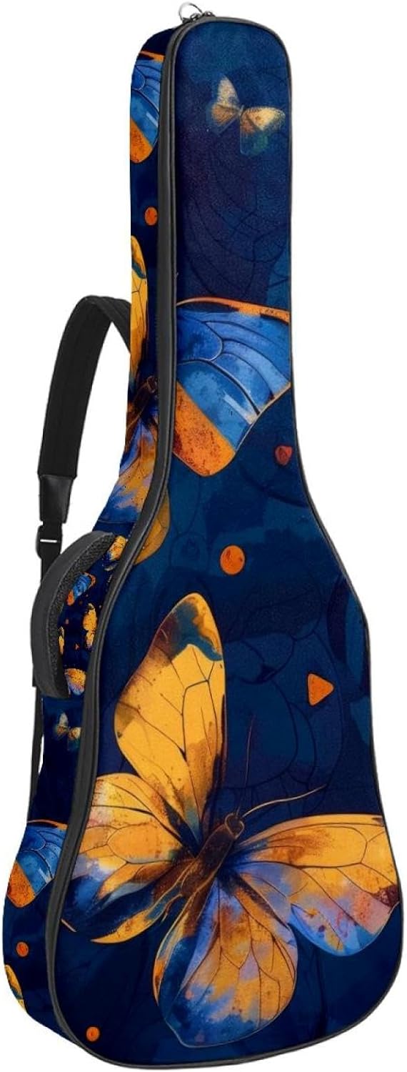 40 41 42 Inch Guitar Bags, Waterproof Padded Acoustic Guitar Case Backpack with Adjustable Shoulder Strap & Pockets, Cool Butterflies Pattern