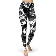 sissycos Womens Sugar Skull Leggings Rose Flower Printed Pants | soft stretch feel, pull-on comfort, seasonal graphics, easy layering, machine washable