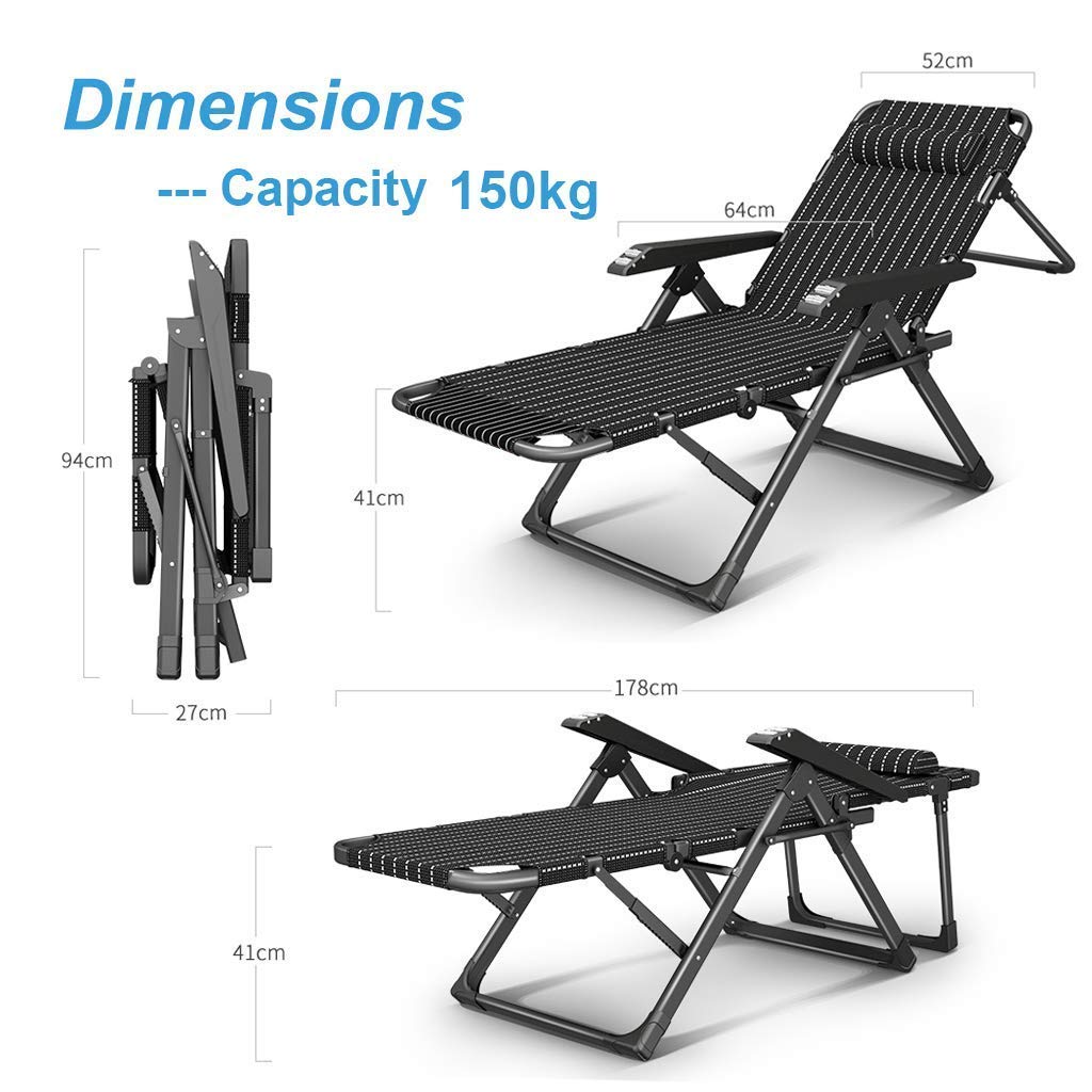 Poltrona relax da ufficio per balcone, nera, resistente, da giardino, reclinabile con cuscino, per esterni, giardino, prato, campeggio, poltrone reclinabili pieghevoli per soggiorno, balcone