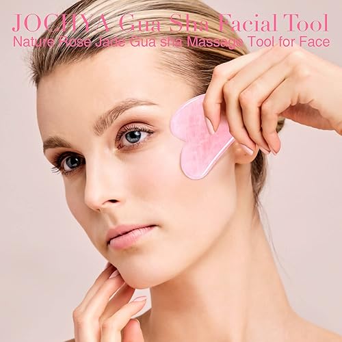 Miniatura 6 de Herramienta facial Gua Sha, herramienta de masaje Gua Sha de jade rosa natural para cara, ojos, cuello, cuerpo, spa muscular relajante y alivia