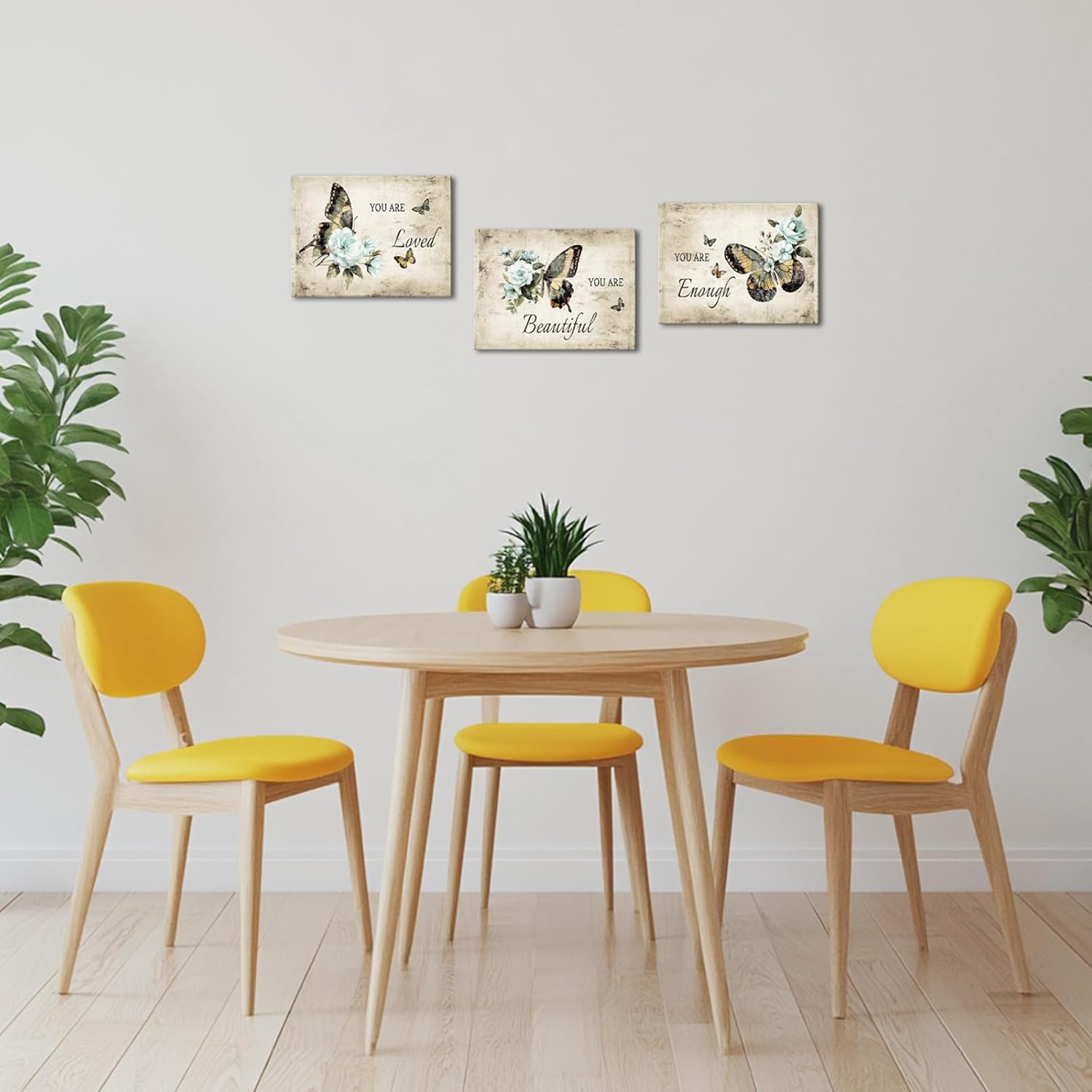 Biuteawal 3 Piece Vintage Butterfly Wall Art Motivational Quote Picture Poster Prints with Floral Painting Stretched Ready to Hang Home Bathroom Decor - Image 2