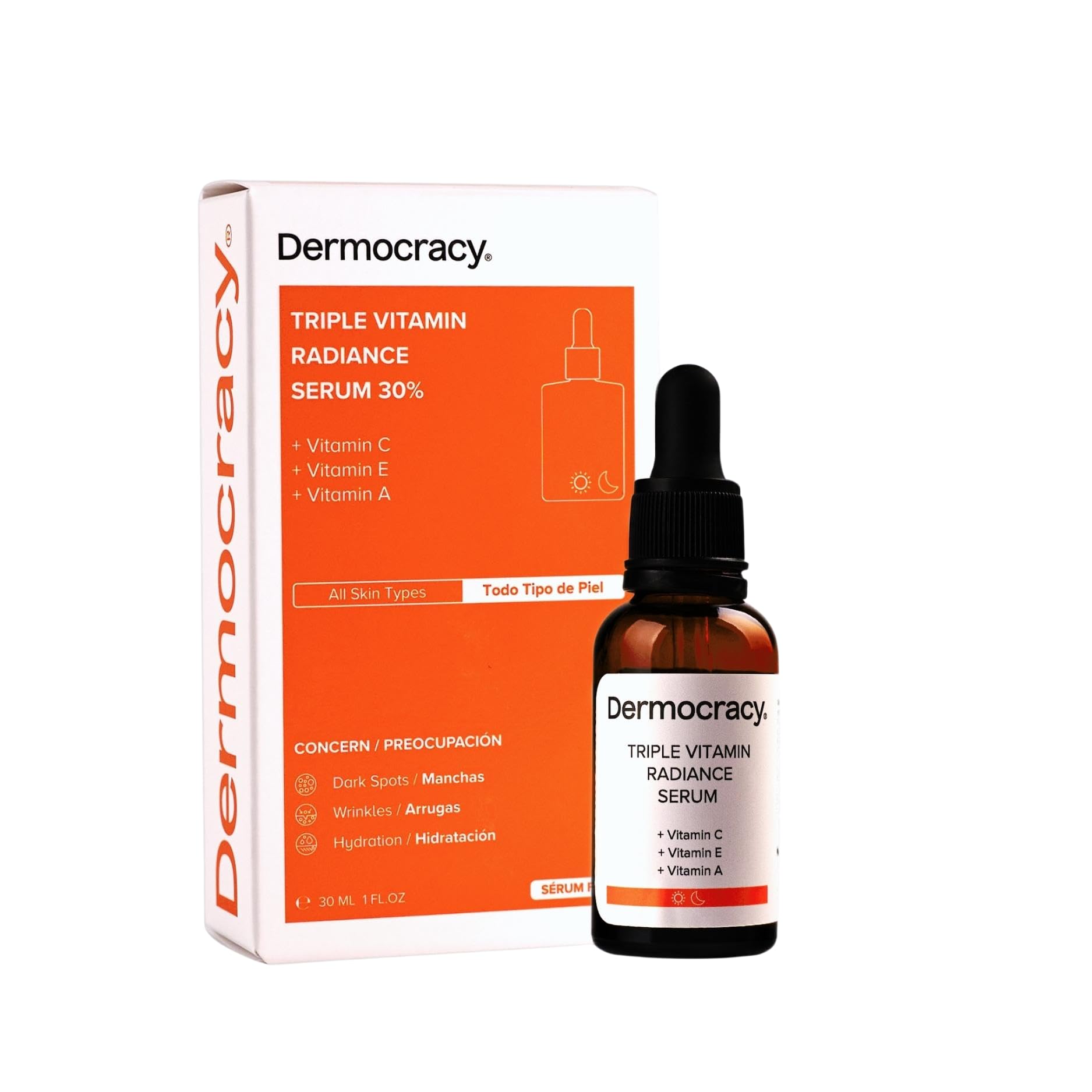 Dermocracy - Serum Vitamina C, E y A 30% - Vitamina C Serum Facial Mujer - Serum Antimanchas, Antioxidante - Iluminador Facial - Serum Antiedad - 30ml