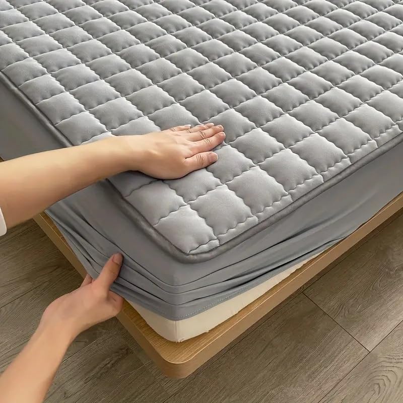 1pc Quilted Waterproof Mattress Protector - Soft, Comfortable Solid Color Bedding Deep Pocket Fitted Mattress Cover for Bedroom or Guest Room (No Pillow or Core Included) (Dark Grey, Queen)