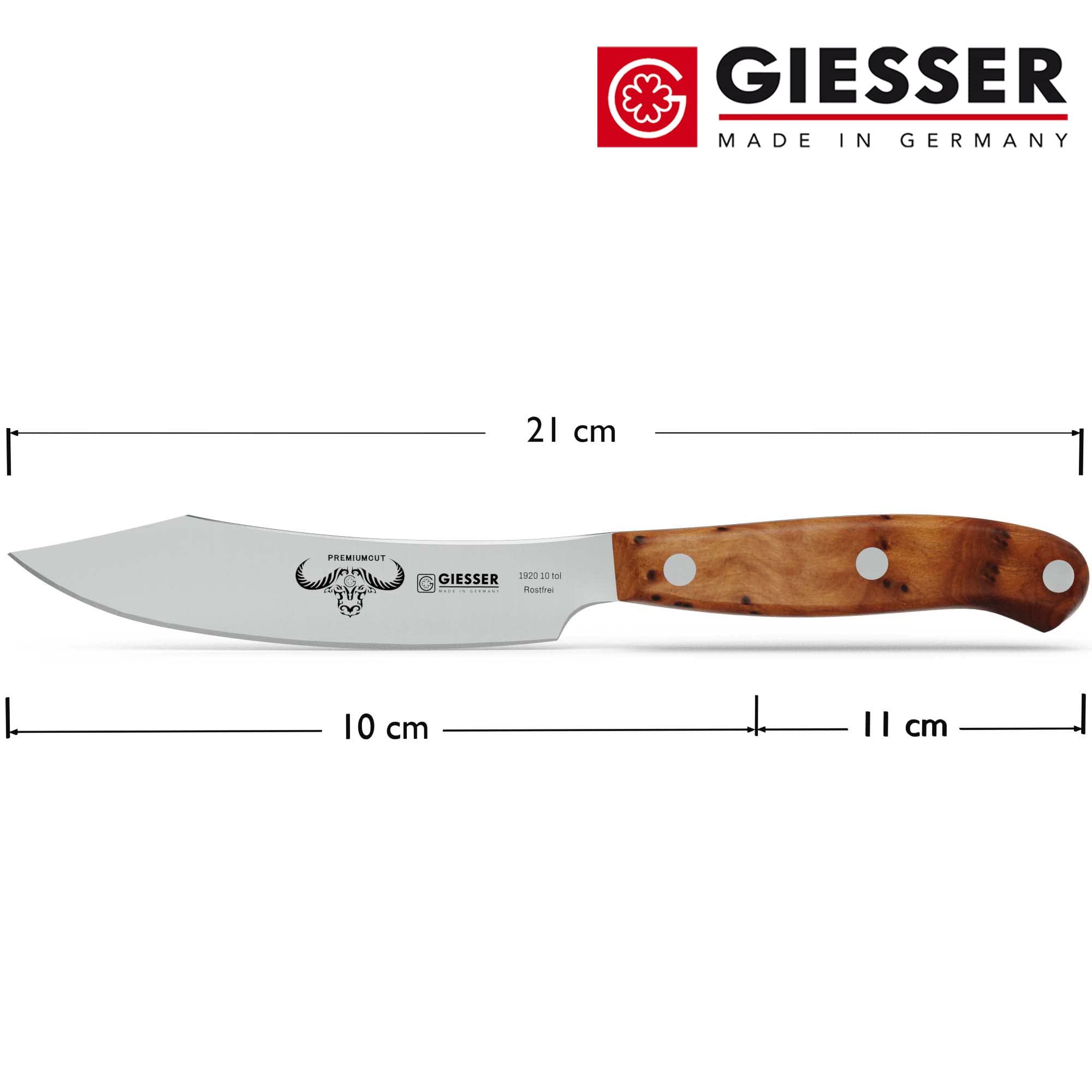 Giesser seit 1776 - Made in Germany - Spickmesser 10 cm Tree of Life, PremiumCut Office No 1, Officemesser, Thuja, holzgriff, rostfrei, deutsches Grillmesser scharf