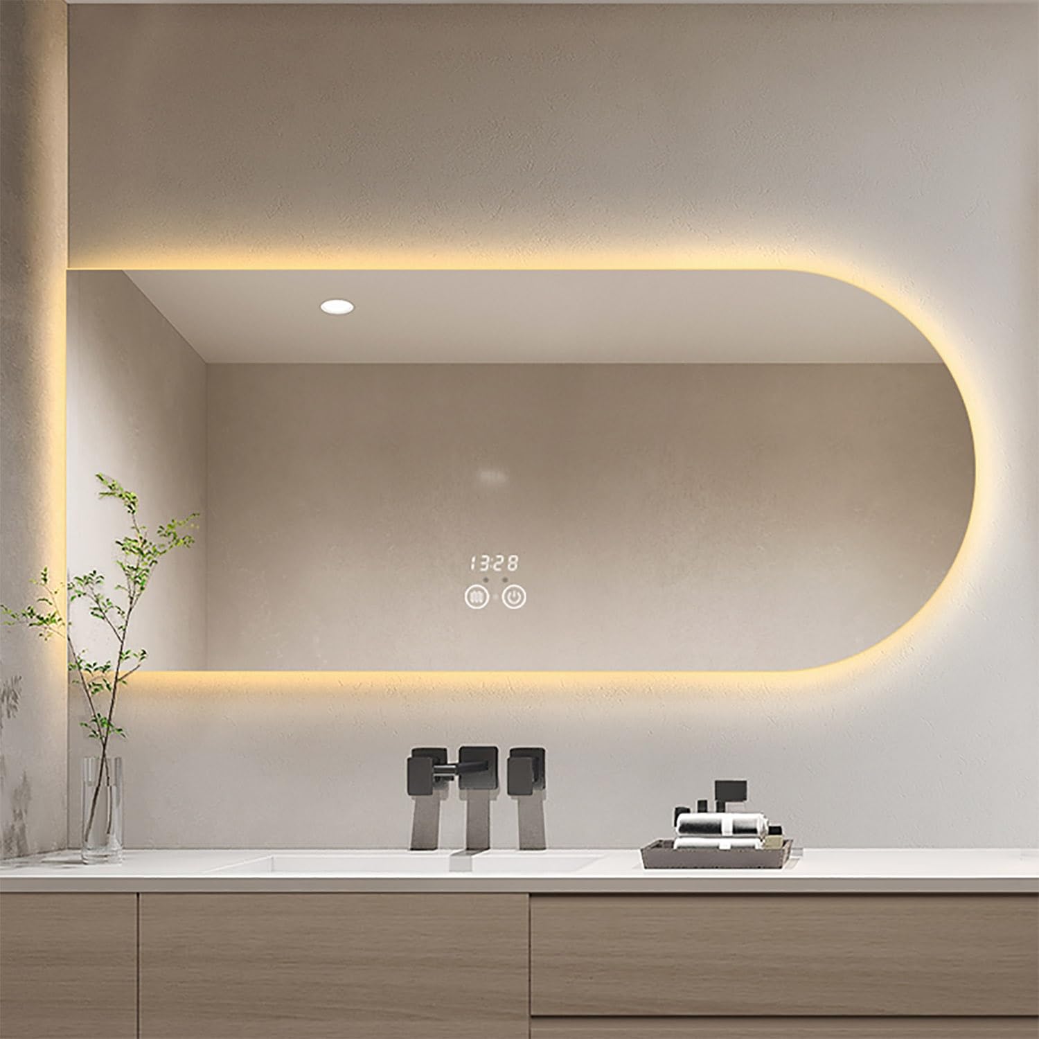BKSXSOP LED Bathroom Mirror 100cm, Touch Control Makeup Mirror, Anti-Fog, Adjustable 3 Color Temperatures, Frameless Wall-mounted 90cm (20"x32") for Modern Decor