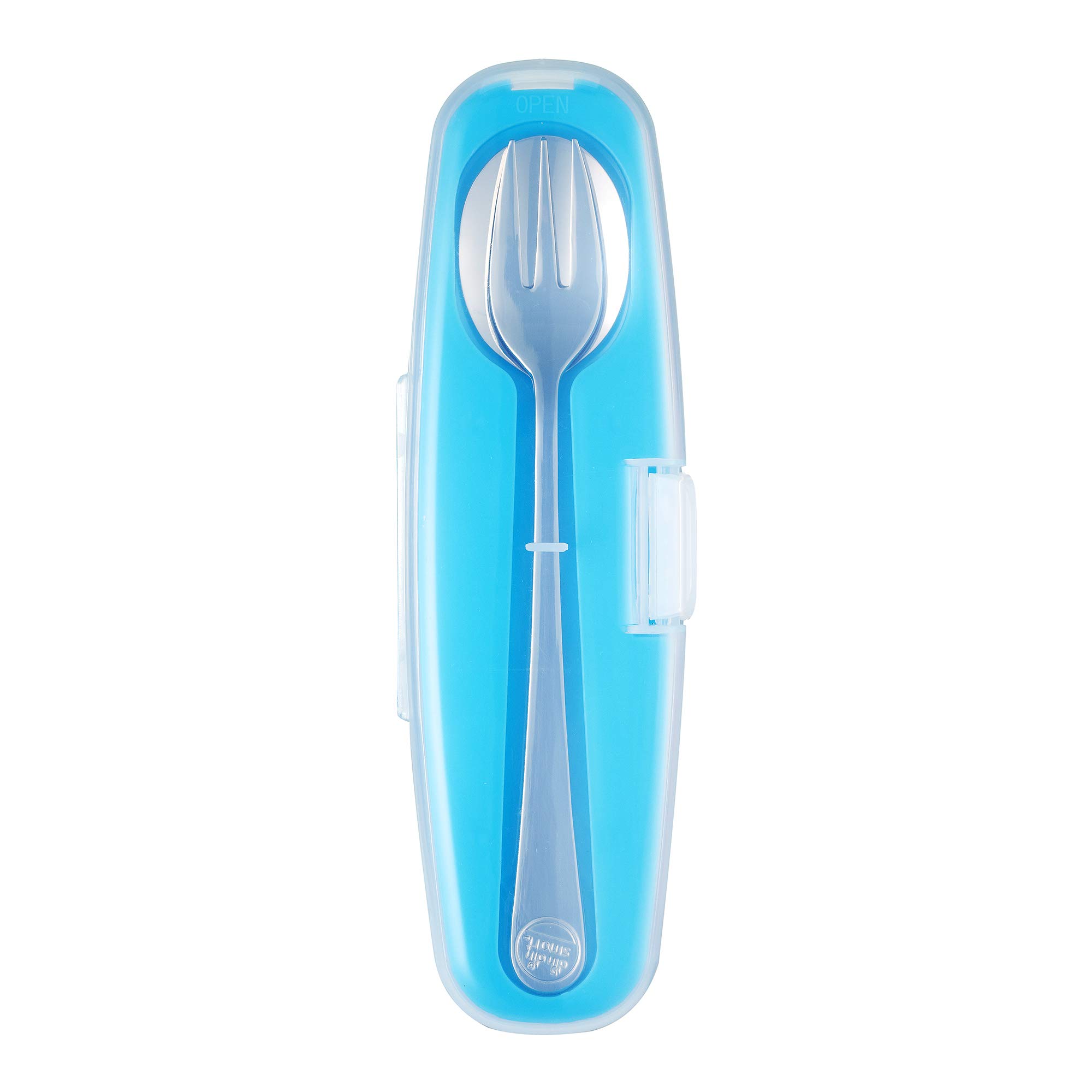 Innobaby Din Din Smart Stainless Steel Spoon and Fork with Carrying Case. Utensil Set for Kids and Toddlers. BPA Free. Blue.-image-6