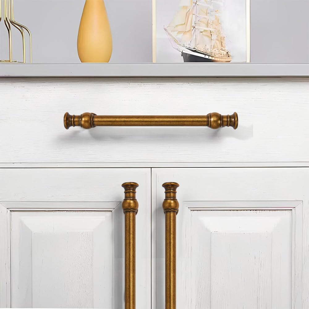khtumeware 10 Pack 3inch(76mm) Hole Center Antique Brass Cabinet Pulls Solid Heavy Duty Pull Cabinet Hardware Handle for Kitchens cabinets Dressers Pull for Bathroom